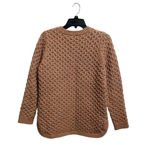 Land's End Chunky Brown Cable Knit Sweater Size XS Crew Neck Boat Hem Pull On - Picture 5 of 9